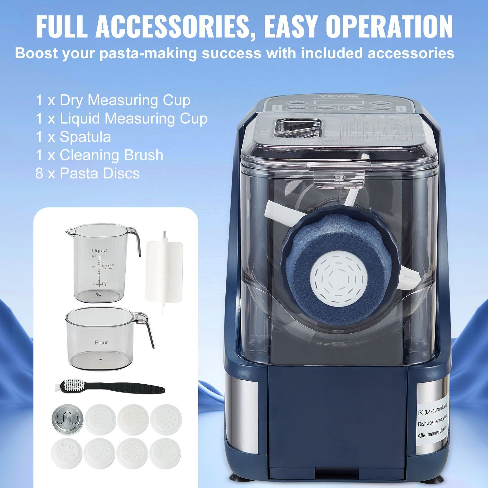 VEVOR Electric Pasta Maker, 150W Automatic Noodle Maker Machine with 8 Pasta Shapes, 4 Intelligent Modes, 500g Flour Capacity Pasta Maker Machine with Measuring Cups, Cleaning Brush for Home Kitchen - JM Variety Store